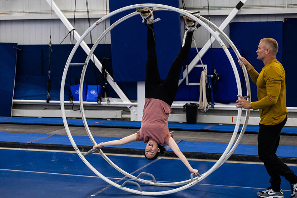 Cyr wheel during circus workshop