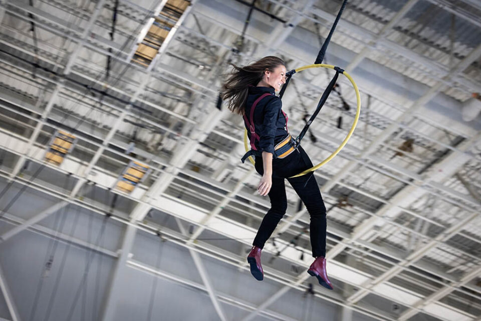 Aerial hoop flight at Cirque du Soleil HQ