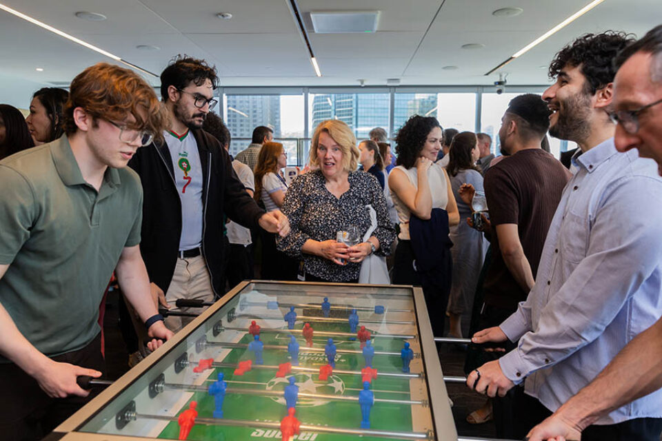 A game of foosball at a Montreal networking event